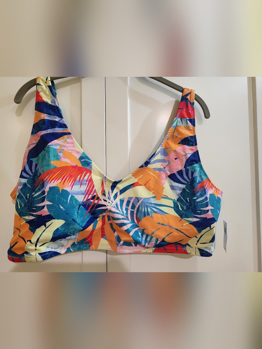 Old Navy Teal & Navy Tropical Print Swim Top